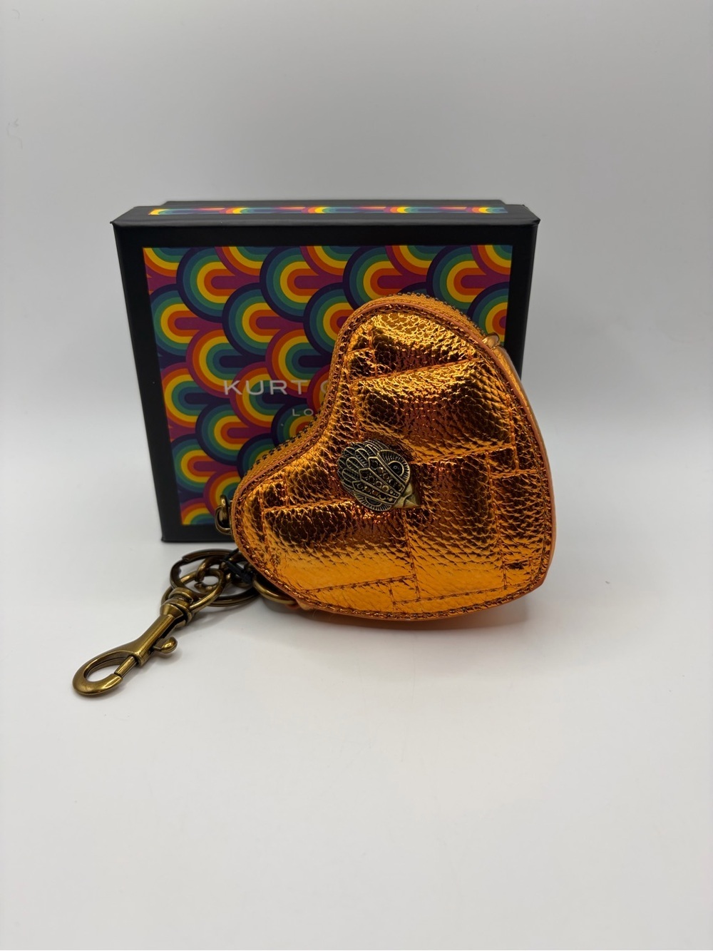 Kurt Geiger Metallic Orange Heart Coin Pouch Keyring
